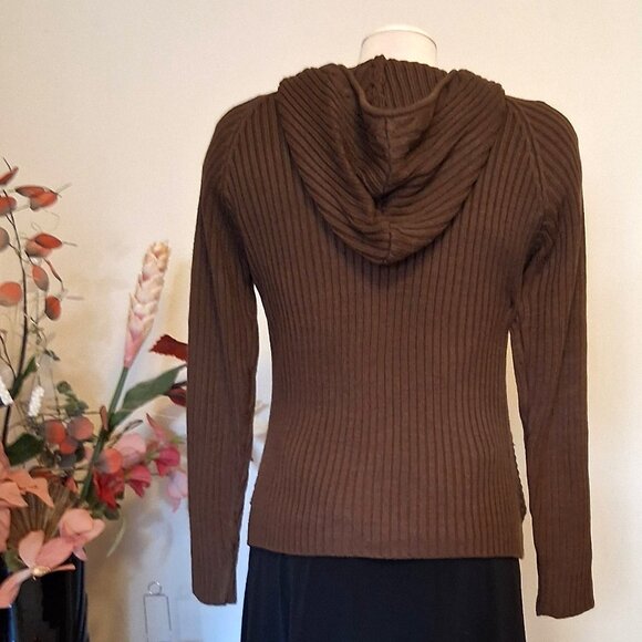 NWT Women's Brown Zip-Up Hooded Cardigan Knitwear Sweater 6 S - Picture 6 of 6